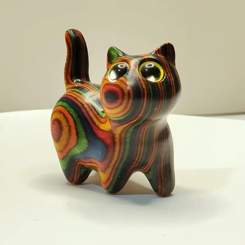 Interior Design Apartment - Hand-Painted or Carved Wood Cat Statue